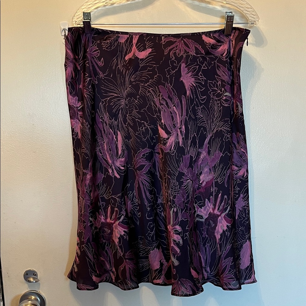 Ann Taylor Purple and Pink Floral A-Line Skirt